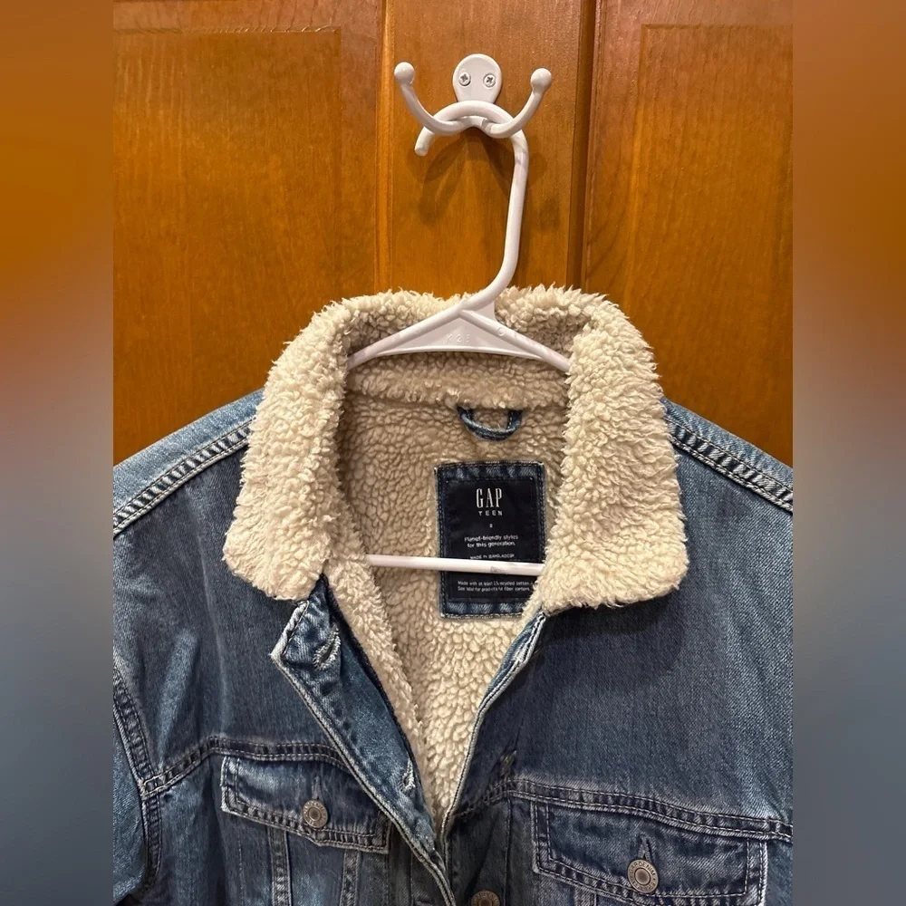Gap Teen Oversized Denim Sherpa Jean Jacket Size 8 Light Wash